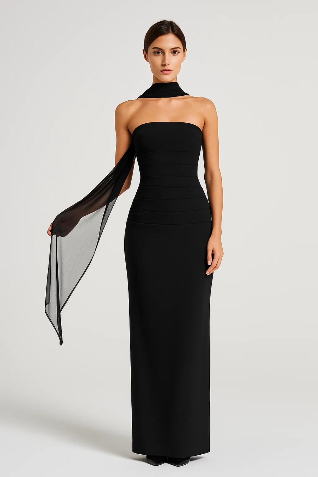 Abendkleid | Schulterfrei mit Schal | Schlichte Eleganz