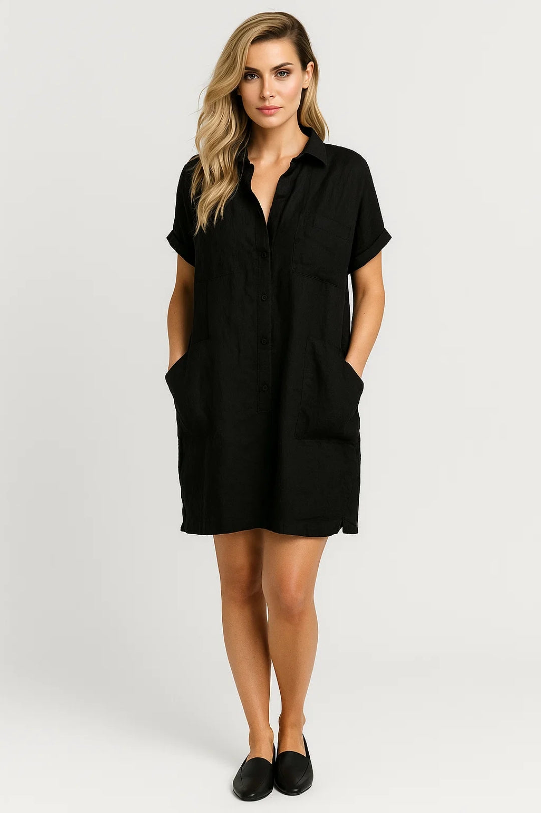 Hemd Kleid | Kurzarm mit Knopfleiste | Lässige Schlichtheit