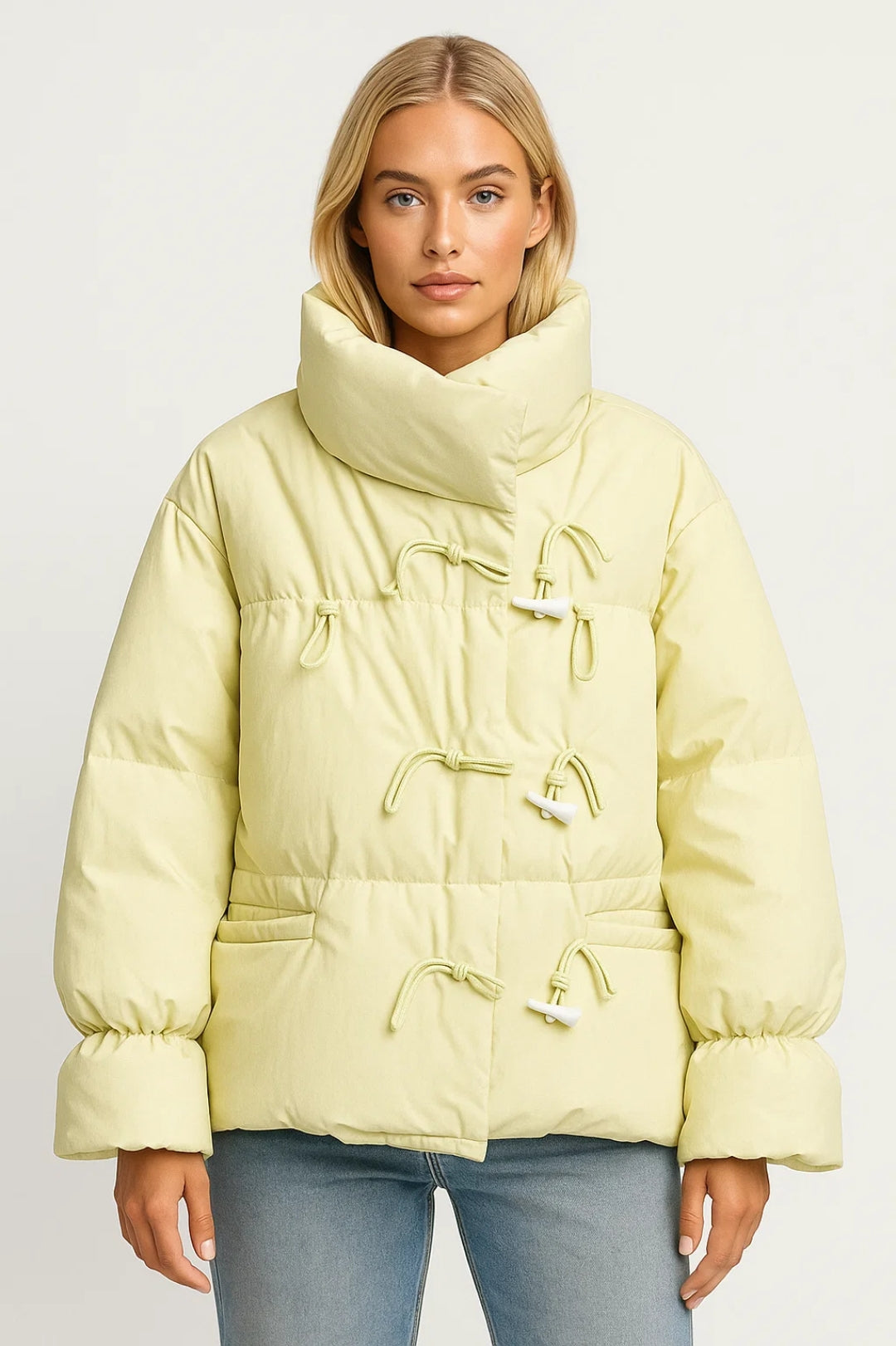 Kurze Daunenjacke | Asymmetrischer Verschluss mit hohem Kragen | Moderner Winterstil