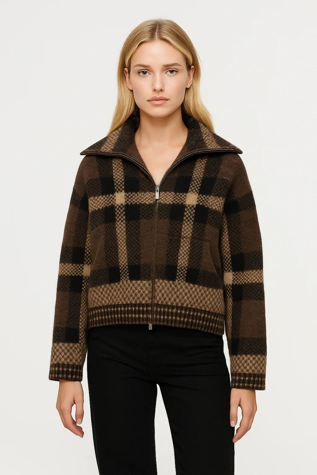 Kurze Jacke | Karomuster mit Reissverschluss | Zeitloser Stil