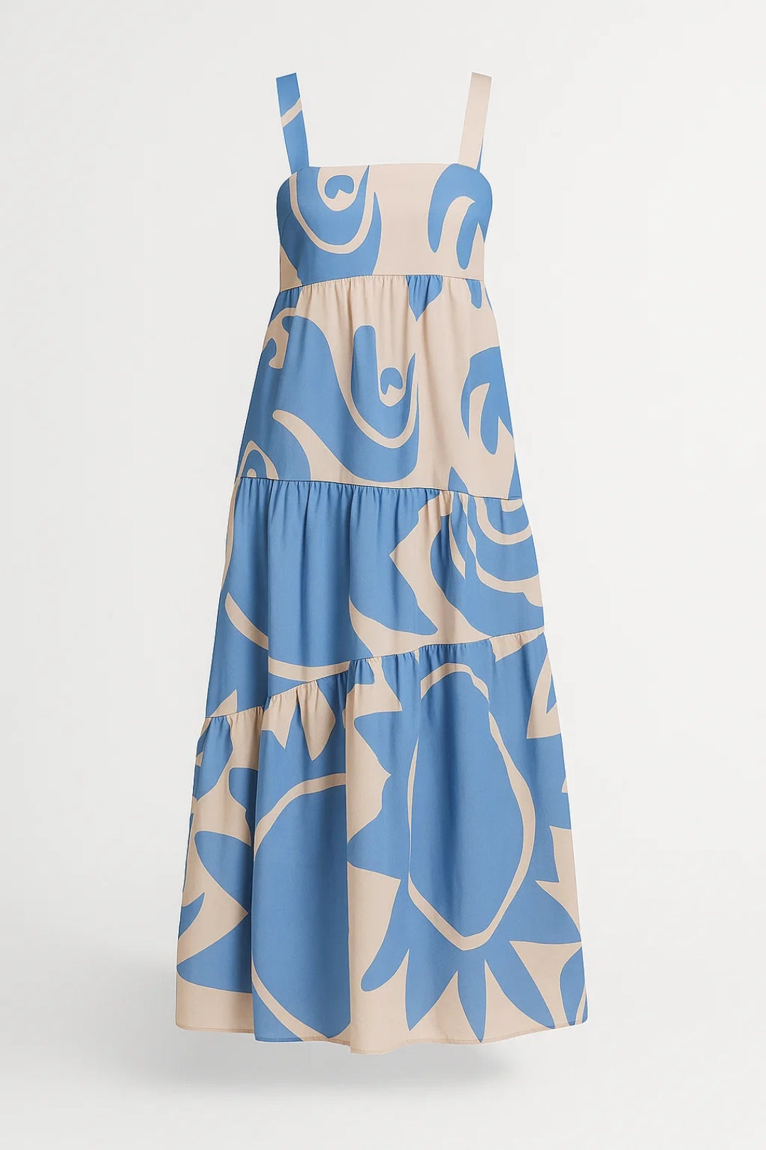 Langes Kleid | Weit geschnitten mit Trägern | Modernes Muster