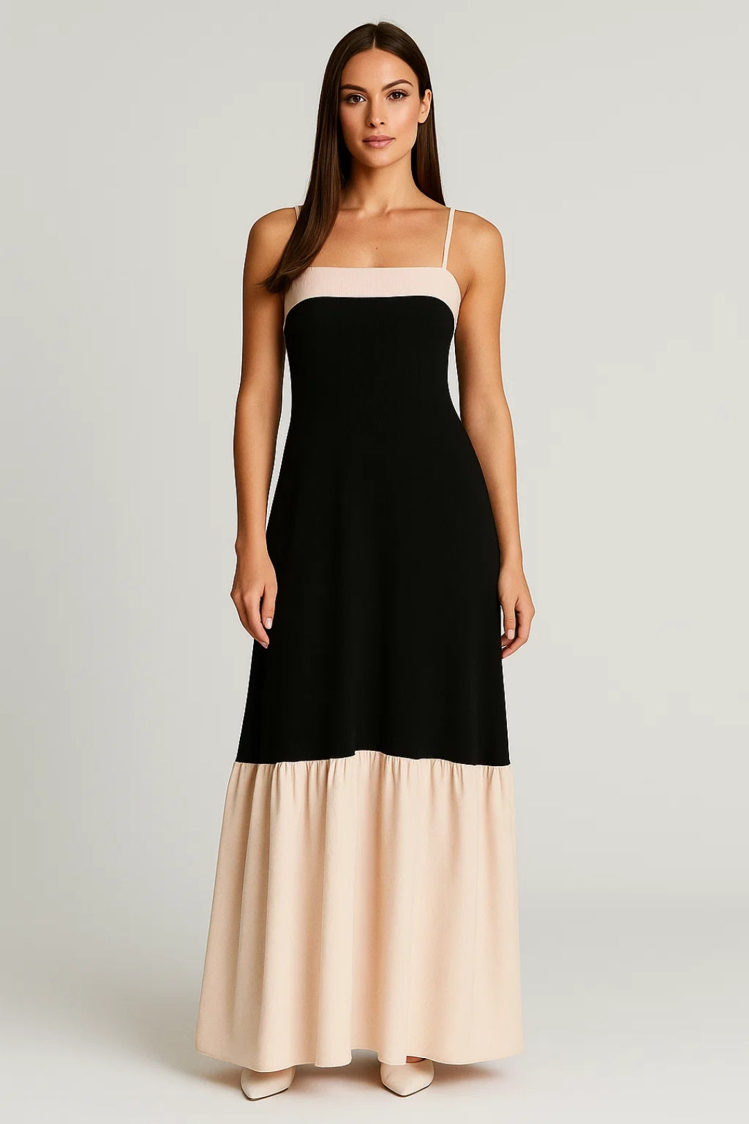 Maxikleid mit Trägern | Zweifarbig mit Ausgestelltem Rock | Sommerlich und Locker