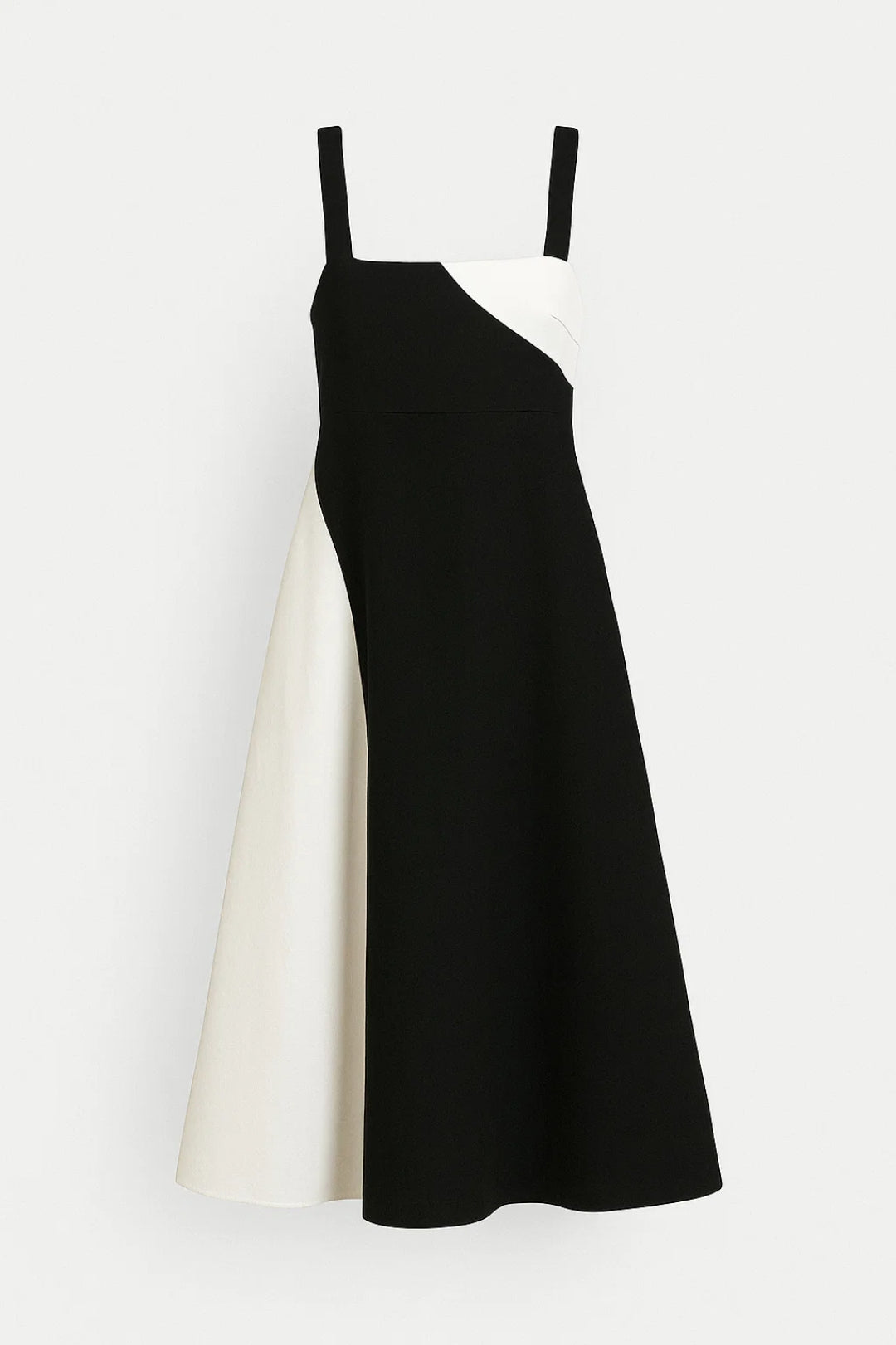 Midikleid mit Trägern | Zweifarbiger Kontrasteinsatz | Modern und Ausdrucksstark