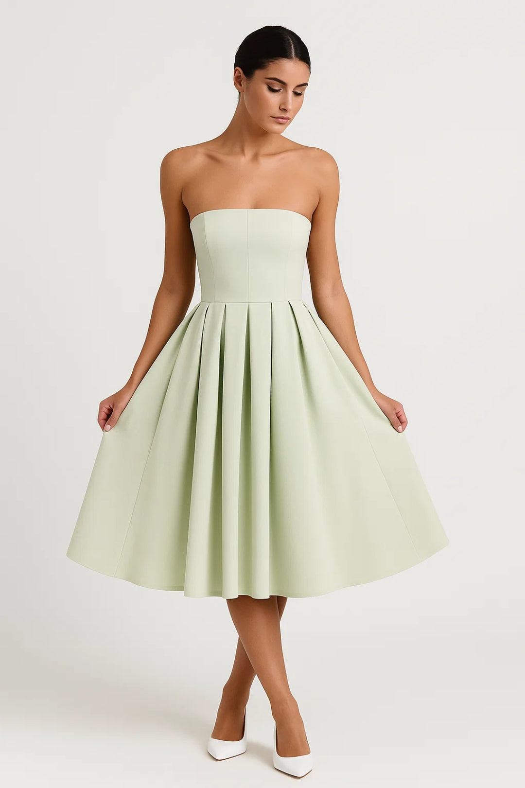 Mittellanges Kleid | Schulterfrei | Faltendetails