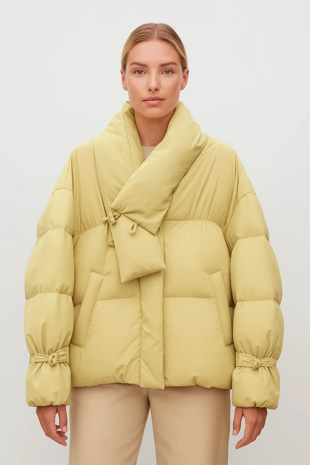 Voluminöse Jacke | Mit Bindedetail am Kragen | Warmer Komfort