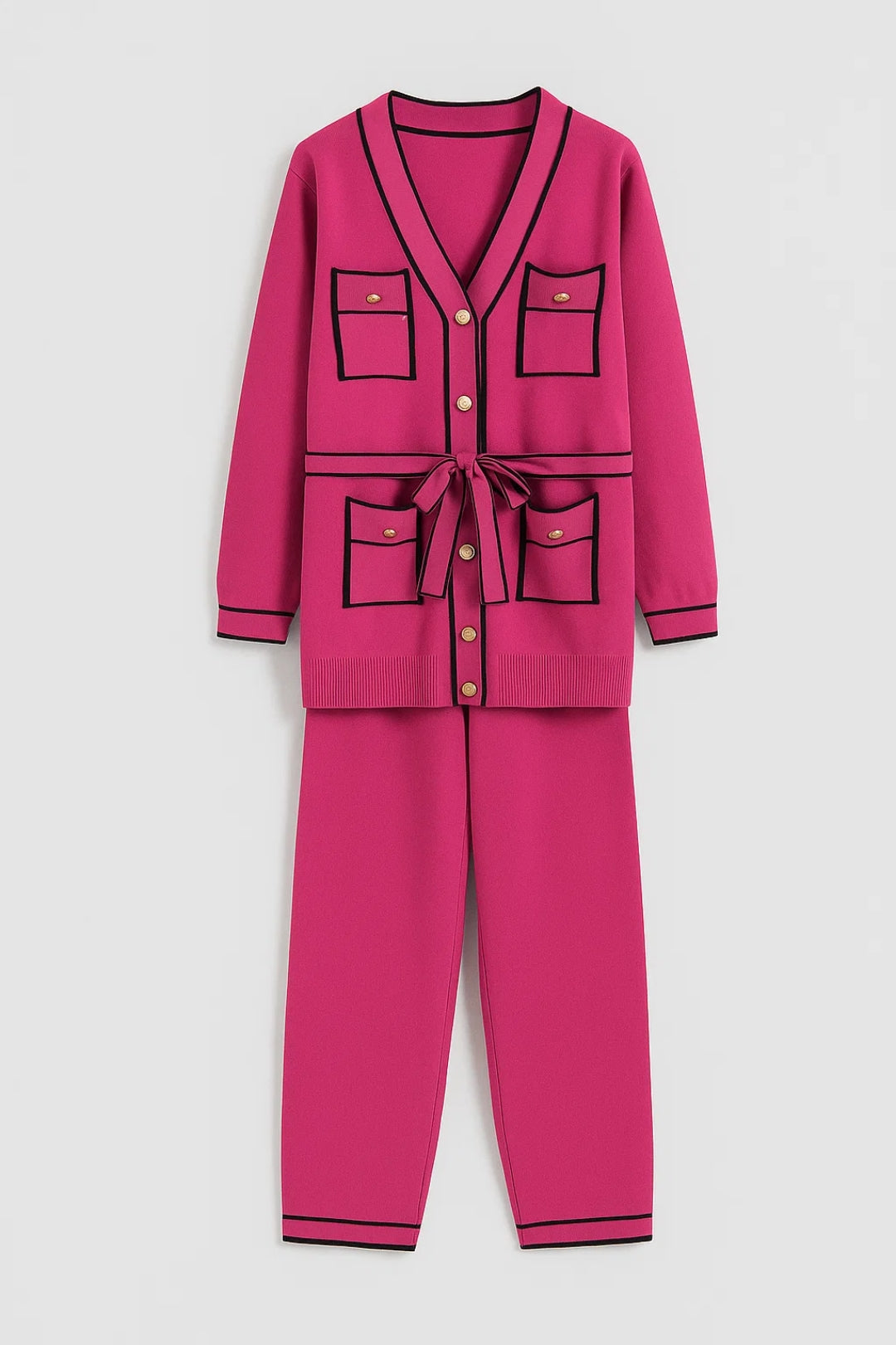 Zweiteiliges Set | Jacke mit Gürtel & Gerade Hose | Elegante Linienführung