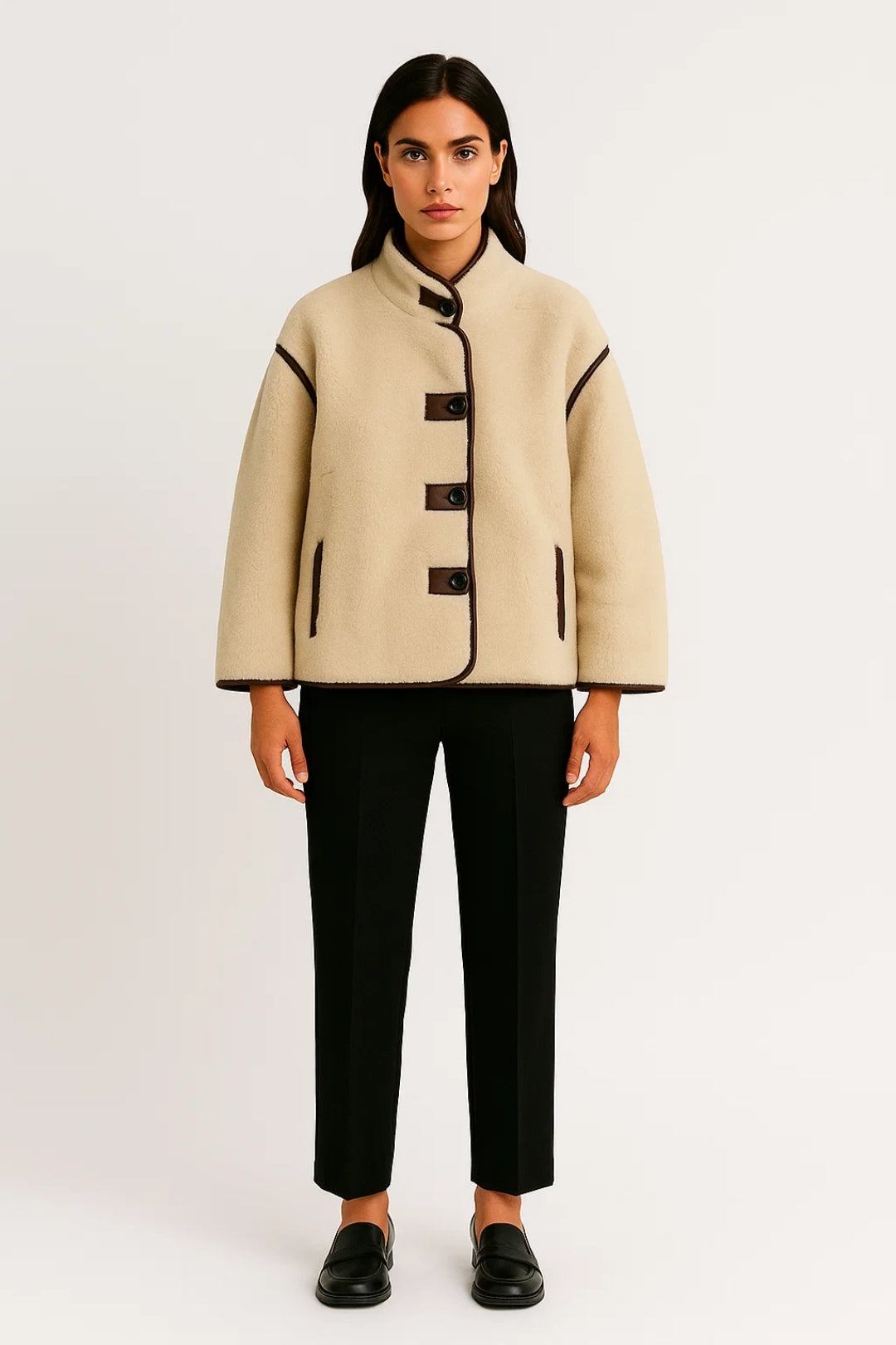 Kurze Jacke | Stehkragen mit Kontrastdetails | Klassische Eleganz