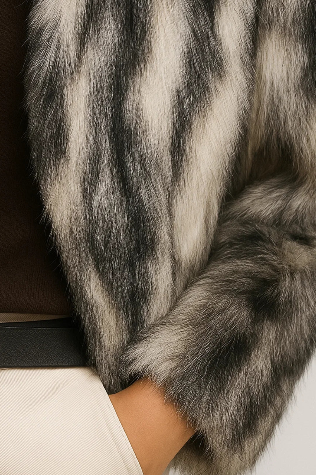Kurzmantel Damen mit Kunstfelloptik | Strukturierter Schnitt | Aussergewöhnlich und Elegant