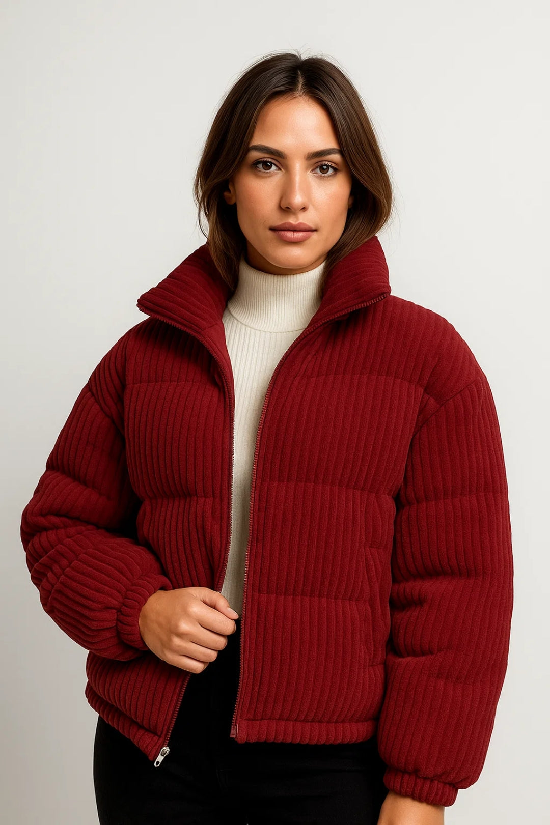 Kurze Jacke | Wattiertes Rippdesign mit Stehkragen | Warmer Komfort