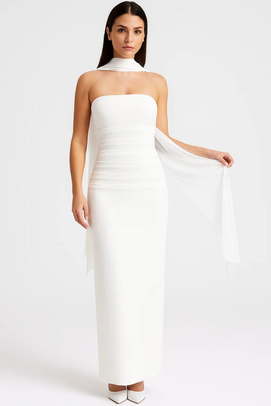 Abendkleid | Schulterfrei mit Schal | Schlichte Eleganz