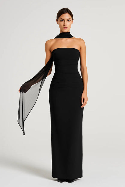 Abendkleid | Schulterfrei mit Schal | Schlichte Eleganz