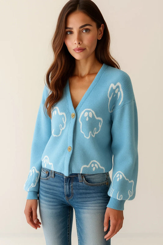 Strickjacke mit Geistermuster | Weich & Verspielt | Ideal für kühle Tage