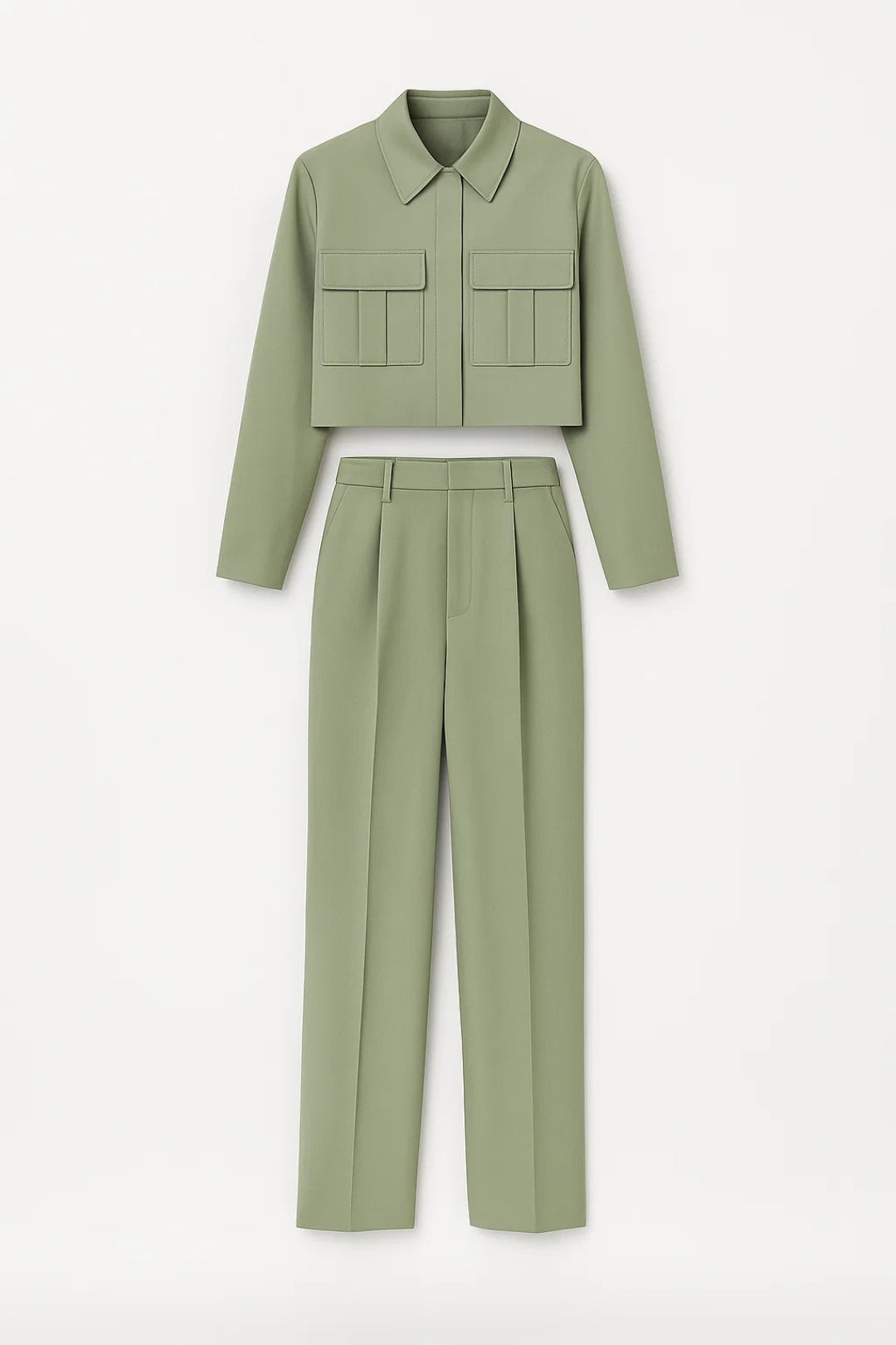 Elegantes Set | Kurze Jacke mit Taschen & Gerade Hose | Zeitlose Silhouette