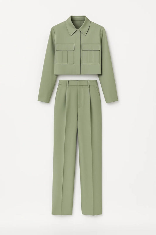 Elegantes Set | Kurze Jacke mit Taschen & Gerade Hose | Zeitlose Silhouette