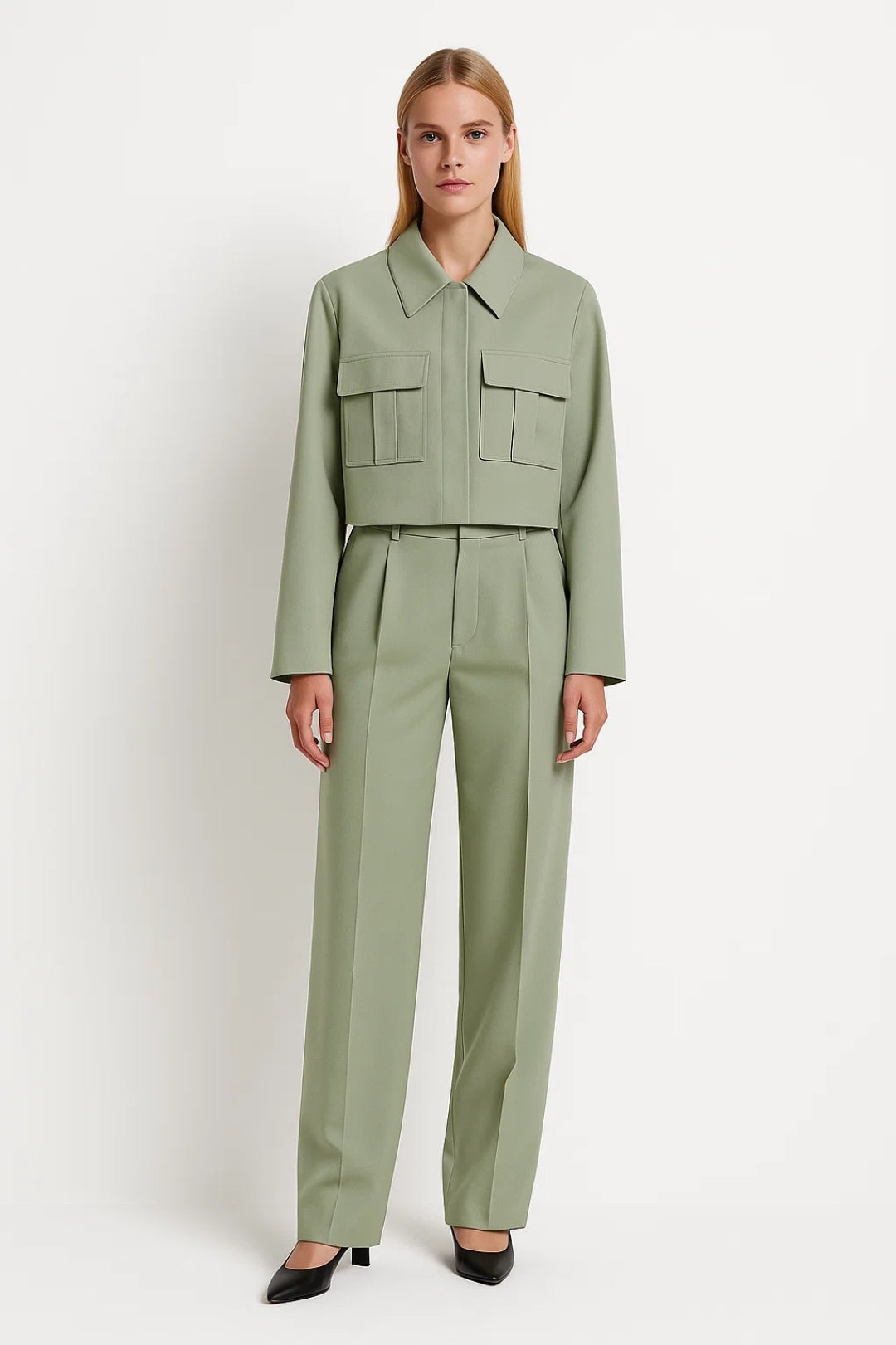 Elegantes Set | Kurze Jacke mit Taschen & Gerade Hose | Zeitlose Silhouette