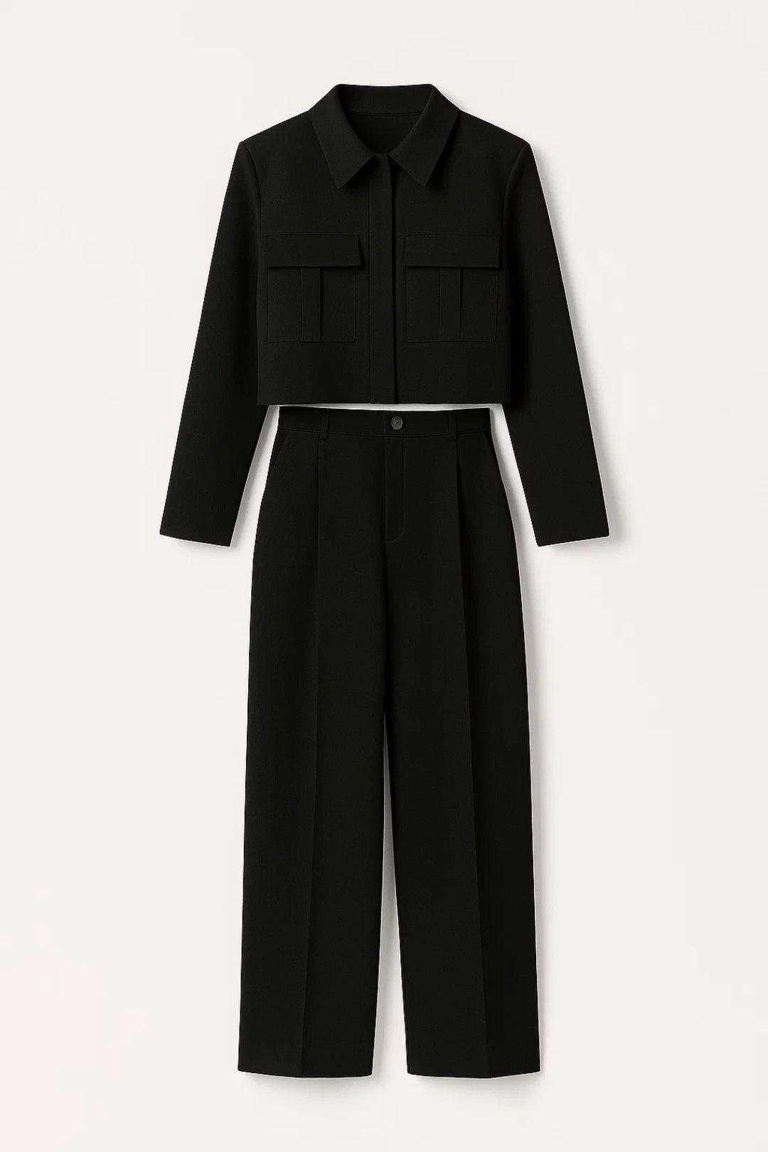 Elegantes Set | Kurze Jacke mit Taschen & Gerade Hose | Zeitlose Silhouette
