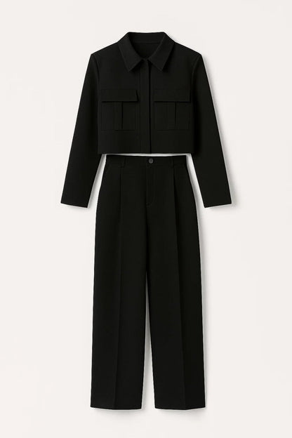 Elegantes Set | Kurze Jacke mit Taschen & Gerade Hose | Zeitlose Silhouette