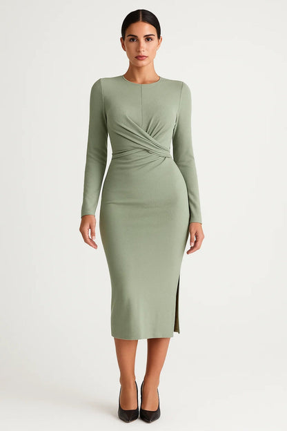 Etui Kleid | Langarm mit Drapierung | Klassische Eleganz