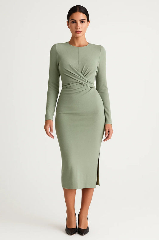 Etui Kleid | Langarm mit Drapierung | Klassische Eleganz