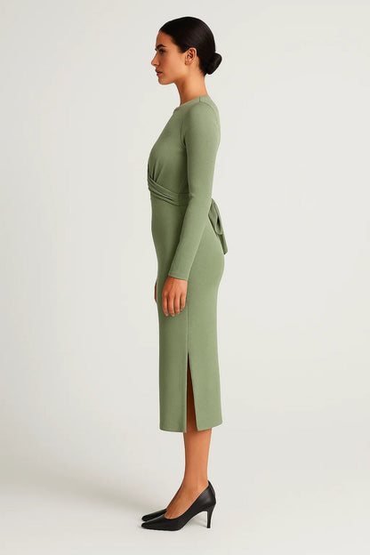 Etui Kleid | Langarm mit Drapierung | Klassische Eleganz