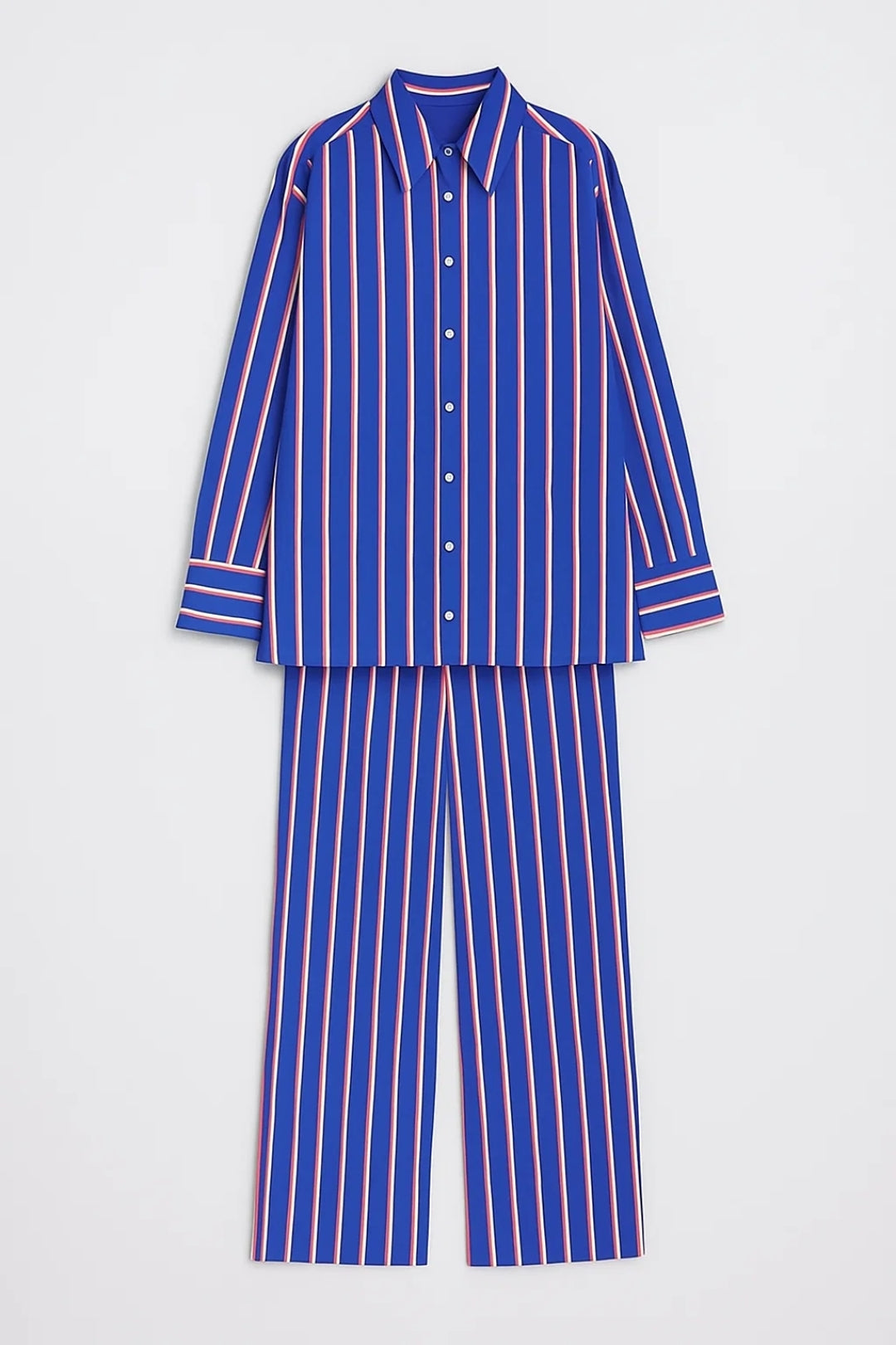 Gestreifte Zweiteilige Set | Weiter Schnitt mit Hemdkragen | Moderner Auftritt