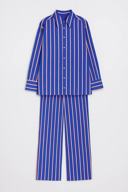 Gestreifte Zweiteilige Set | Weiter Schnitt mit Hemdkragen | Moderner Auftritt