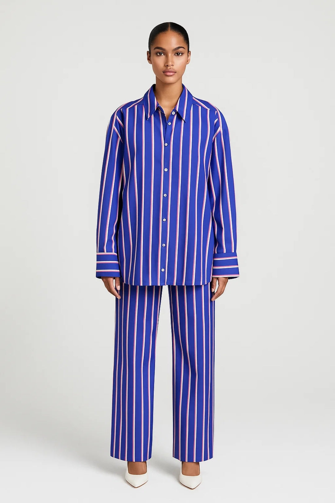 Gestreifte Zweiteilige Set | Weiter Schnitt mit Hemdkragen | Moderner Auftritt