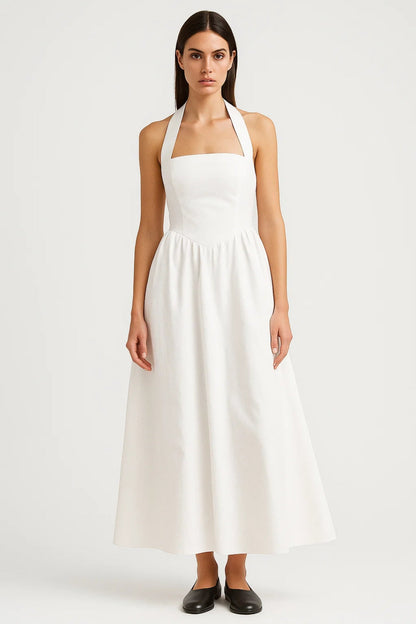 Halterkleid Lang | Figurbetontes Oberteil mit Ausgestelltem Rock | Feminin und Zeitlos