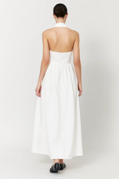 Halterkleid Lang | Figurbetontes Oberteil mit Ausgestelltem Rock | Feminin und Zeitlos