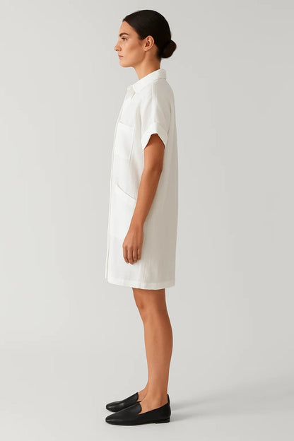 Hemd Kleid | Kurzarm mit Knopfleiste | Lässige Schlichtheit