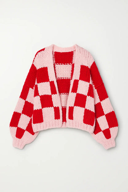 Karo-Strickjacke | Lockerer Schnitt | Verspielte Farbkombination