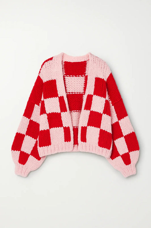 Karo-Strickjacke | Lockerer Schnitt | Verspielte Farbkombination