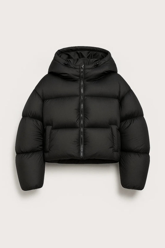 Kurze Daunenjacke | Wärmendes Design mit Kapuze | Schlichte Eleganz