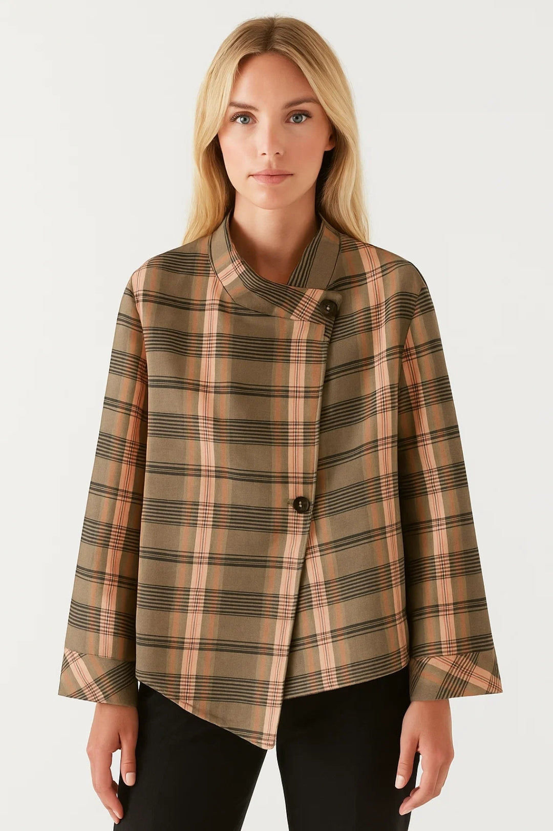 Kurze Jacke | Asymmetrischer Schnitt mit Karomuster | Stilvolle Leichtigkeit