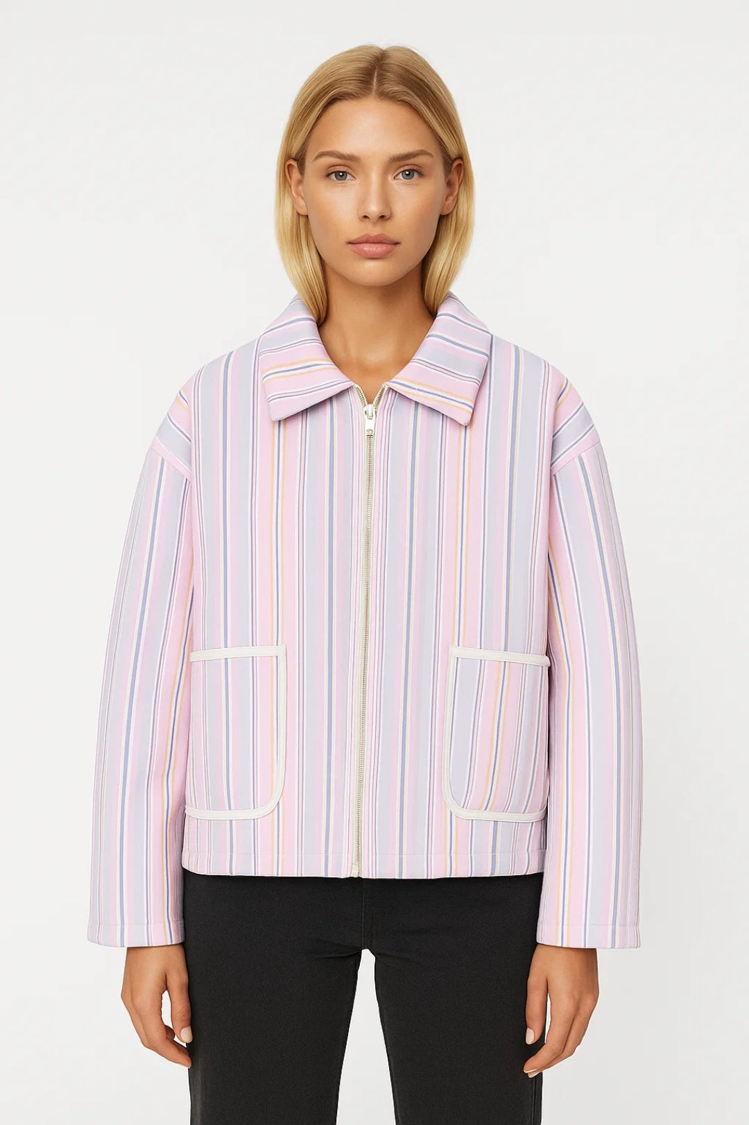 Kurze Jacke | Gestreiftes Design mit Reissverschluss | Leichte Frühlingsoptik