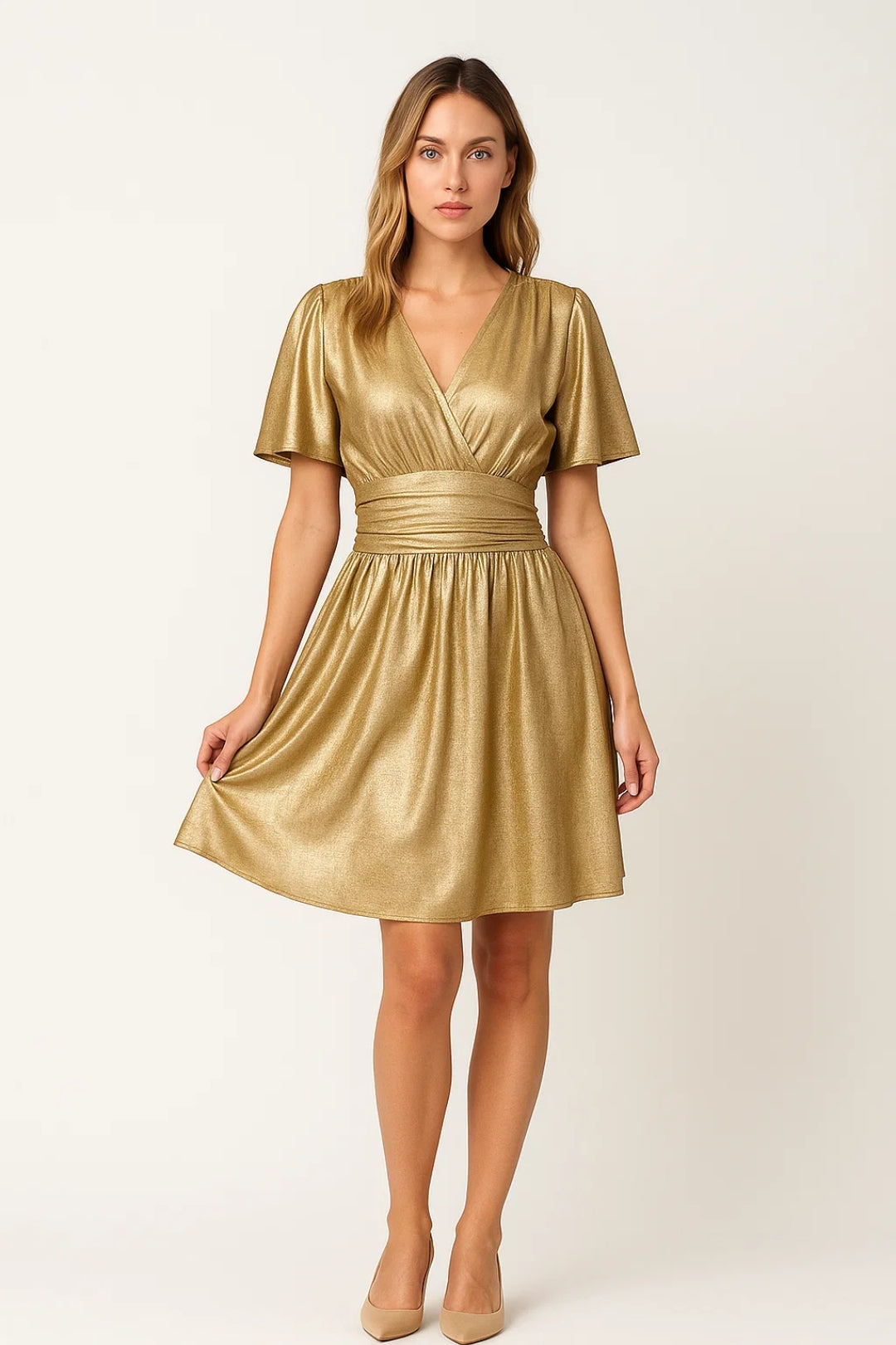 Kurzes Kleid | Wickeloptik mit weitem Rock | Festliche Eleganz