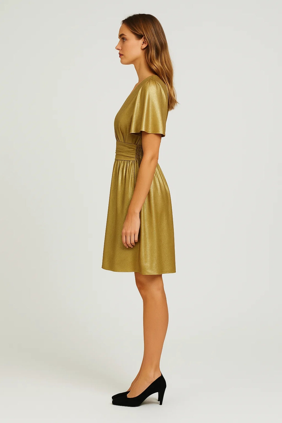 Kurzes Kleid | Wickeloptik mit weitem Rock | Festliche Eleganz