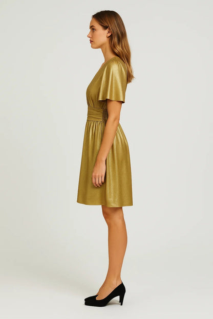 Kurzes Kleid | Wickeloptik mit weitem Rock | Festliche Eleganz