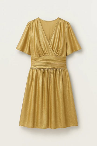 Kurzes Kleid | Wickeloptik mit weitem Rock | Festliche Eleganz