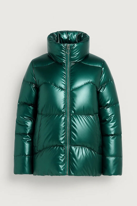 Lange Daunenjacke | Glänzendes Design mit hohem Kragen | Moderner Winterstil