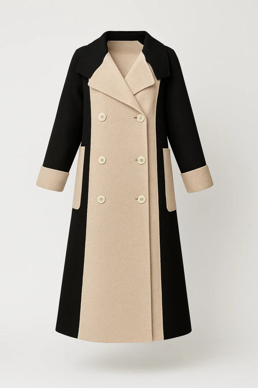 Langer Mantel | Zweifarbiges Design mit Knopfleiste | Klassische Eleganz