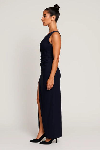 Langes Abendkleid | One-Shoulder | Seitlicher Beinschlitz