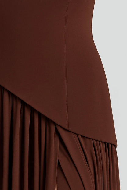 Langes Abendkleid | Schulterfrei | Eleganter Beinschlitz