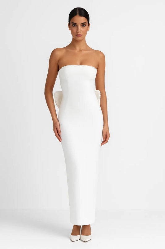 Langes Abendkleid | Schulterfrei | Rückendetail mit Schleife