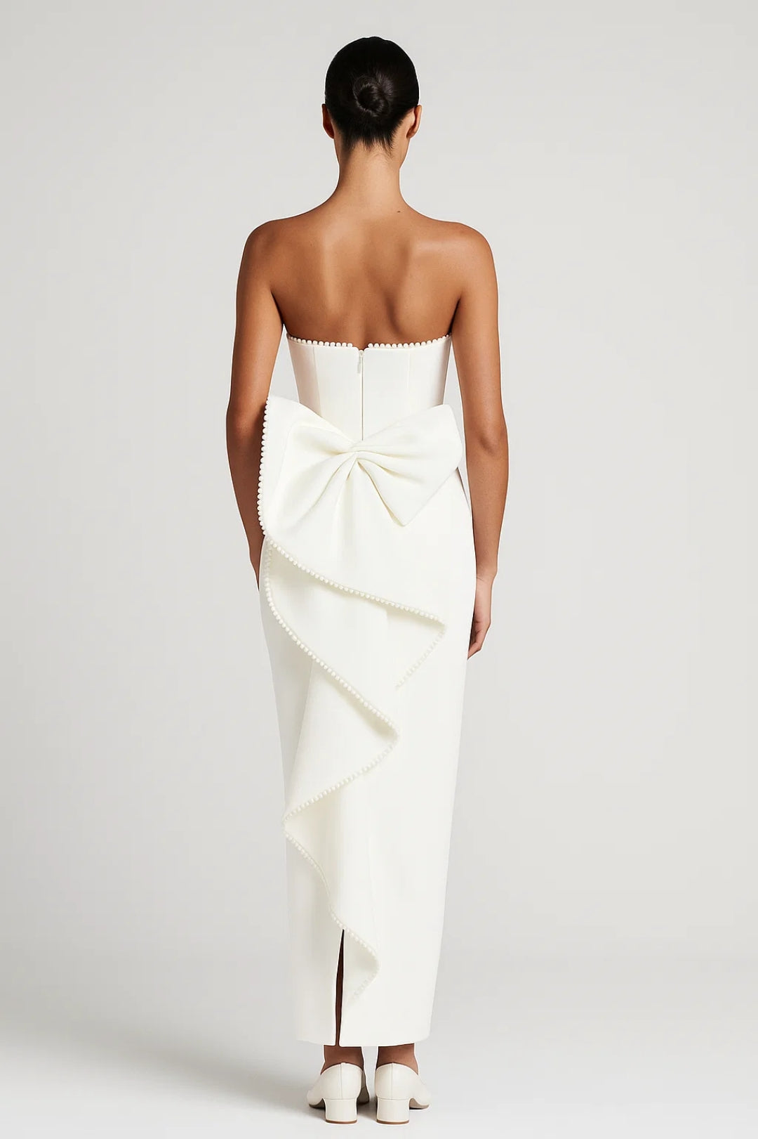 Langes Abendkleid | Schulterfrei | Rückendetail mit Schleife