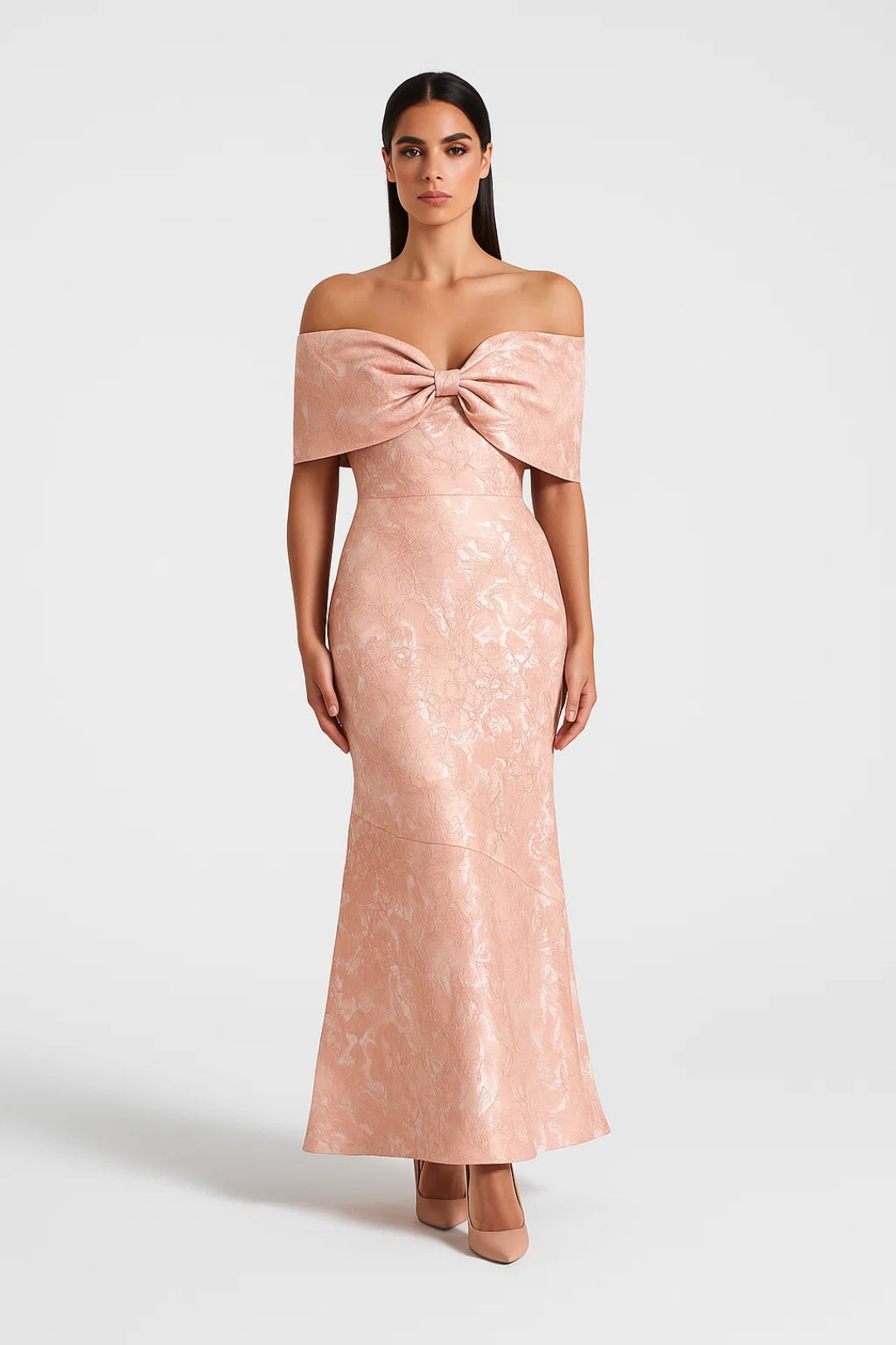 Langes Abendkleid | Schulterfrei mit Schleifendetail | Festlicher Schnitt