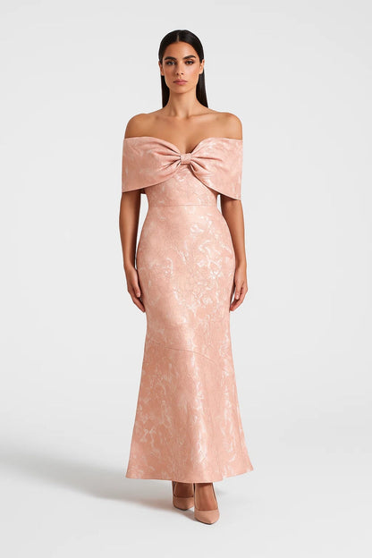 Langes Abendkleid | Schulterfrei mit Schleifendetail | Festlicher Schnitt