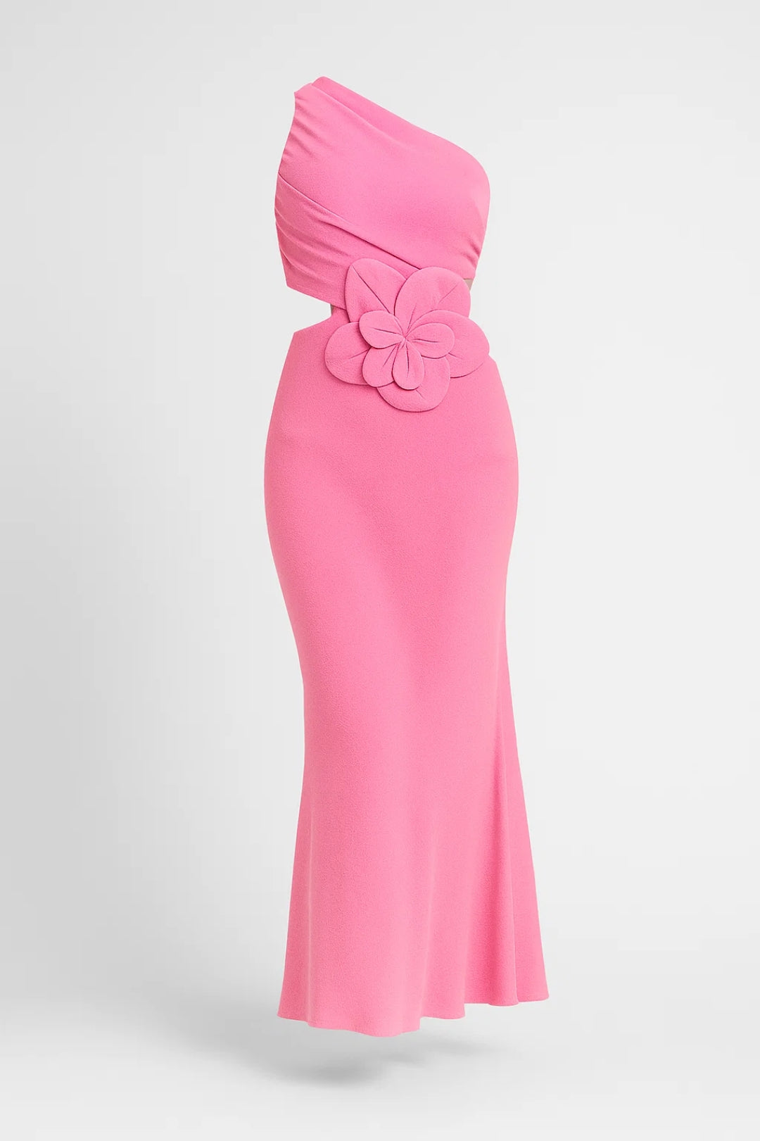 Langes Kleid | Asymmetrischer Schnitt mit Blütendetail | Elegante Raffinesse