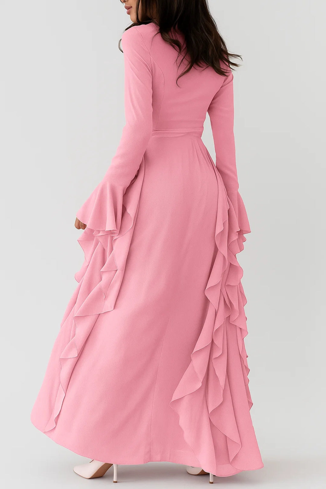 Langes Kleid | Eleganter Schnitt mit Volants | Zeitlose Raffinesse