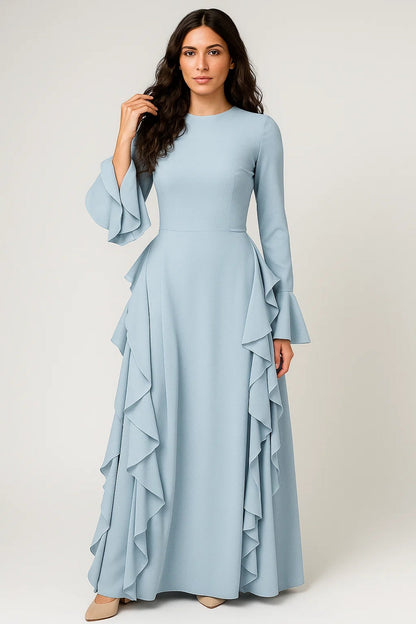 Langes Kleid | Eleganter Schnitt mit Volants | Zeitlose Raffinesse